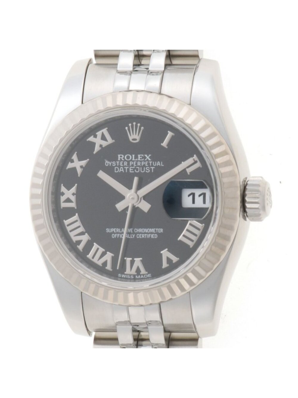 Rolex Datejust 26 Watch 18k White Gold SS Black Roman Dial